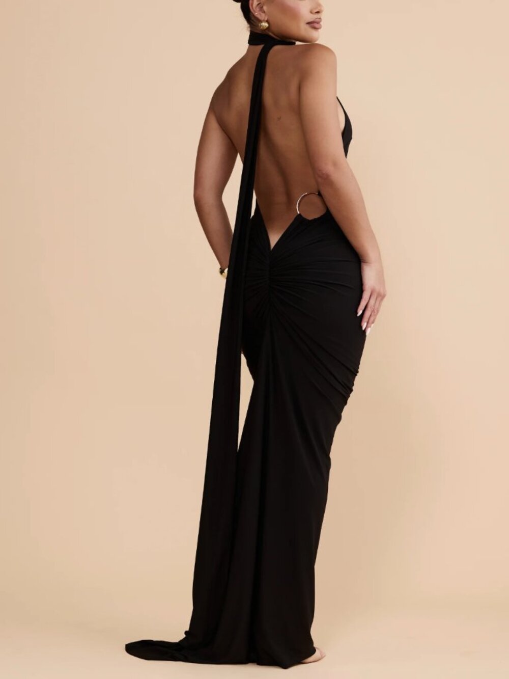 Tiktok Viral One-shoulder Backless Black Gown